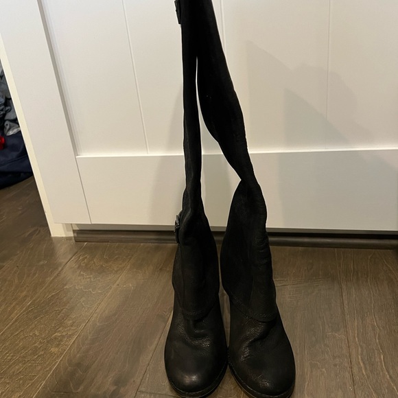 Vince Camuto black wedge leather knee high boots - Picture 4 of 5